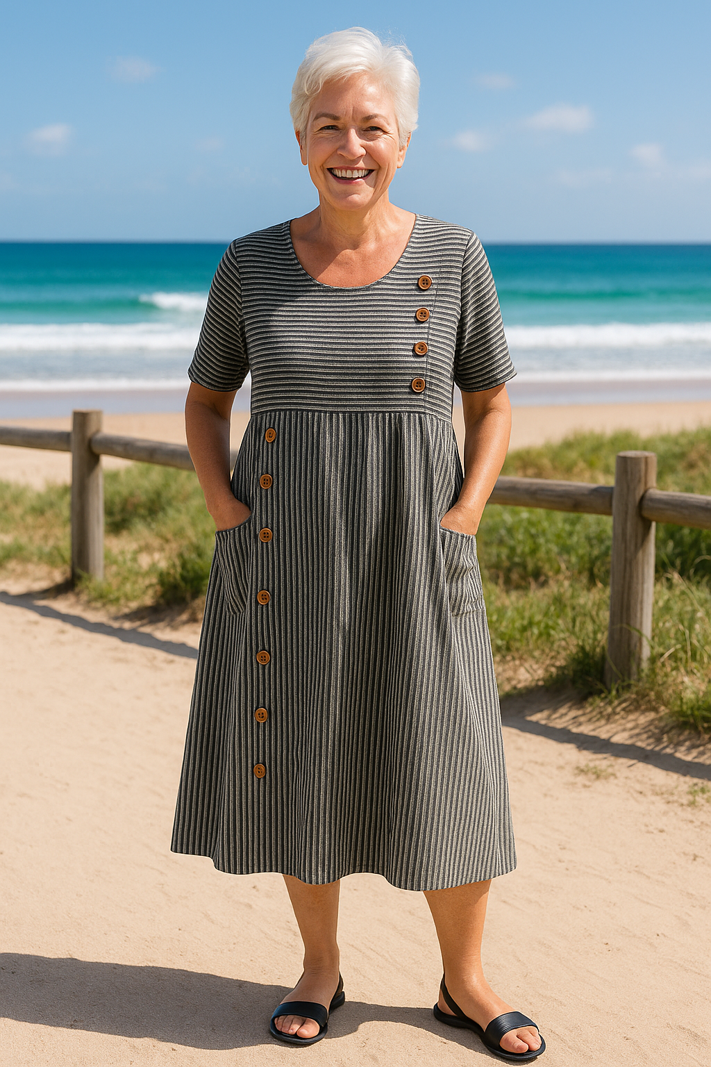 Brienne - Striped Midi Dress – Effortless Comfort, Everyday Confidence