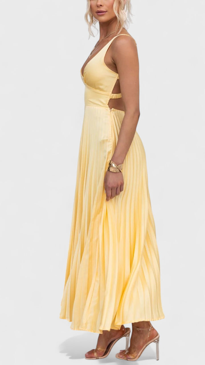 Aby – Pleated V-Neck Maxi Dress
