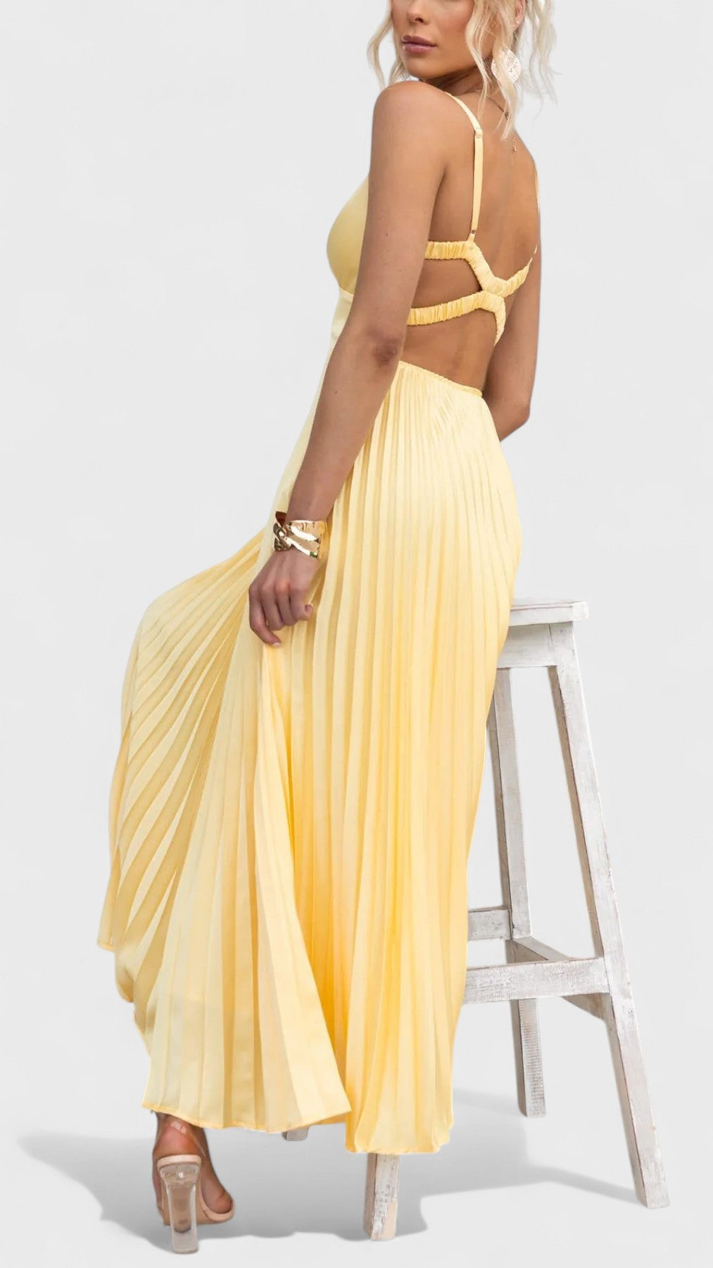 Aby – Pleated V-Neck Maxi Dress