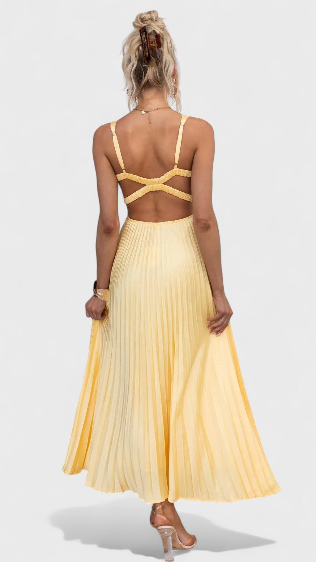 Aby – Pleated V-Neck Maxi Dress