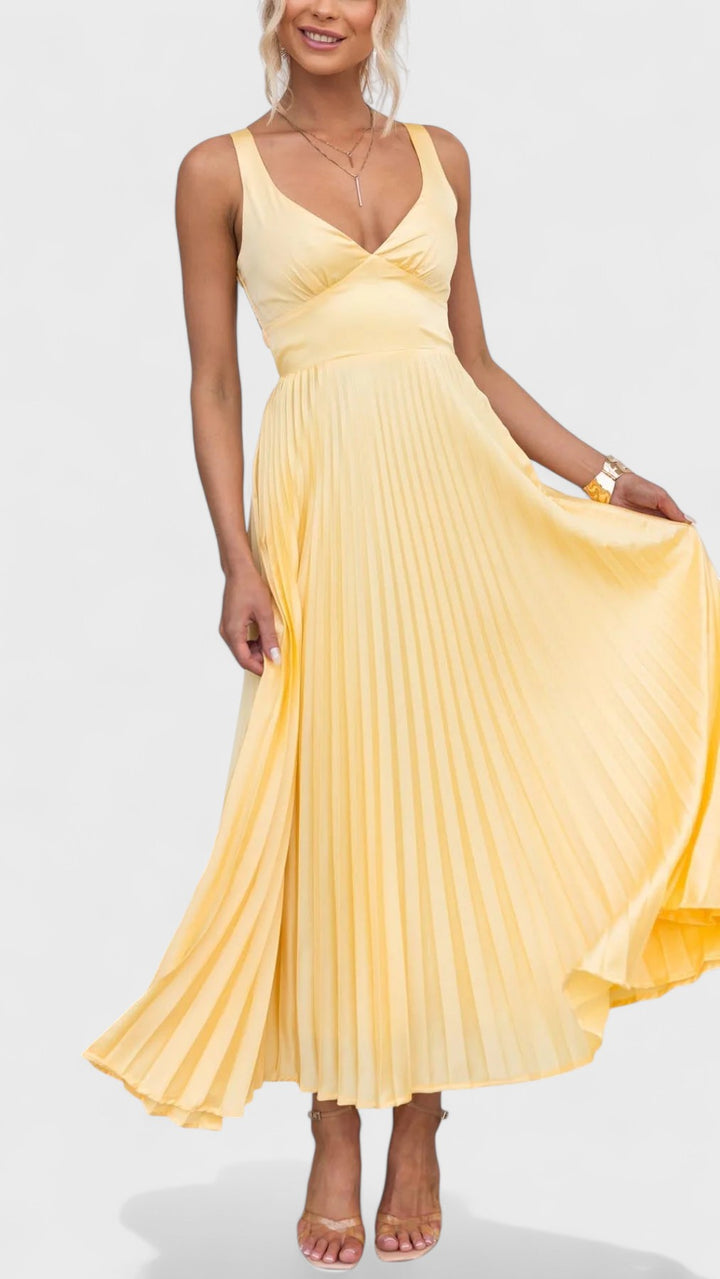 Aby – Pleated V-Neck Maxi Dress