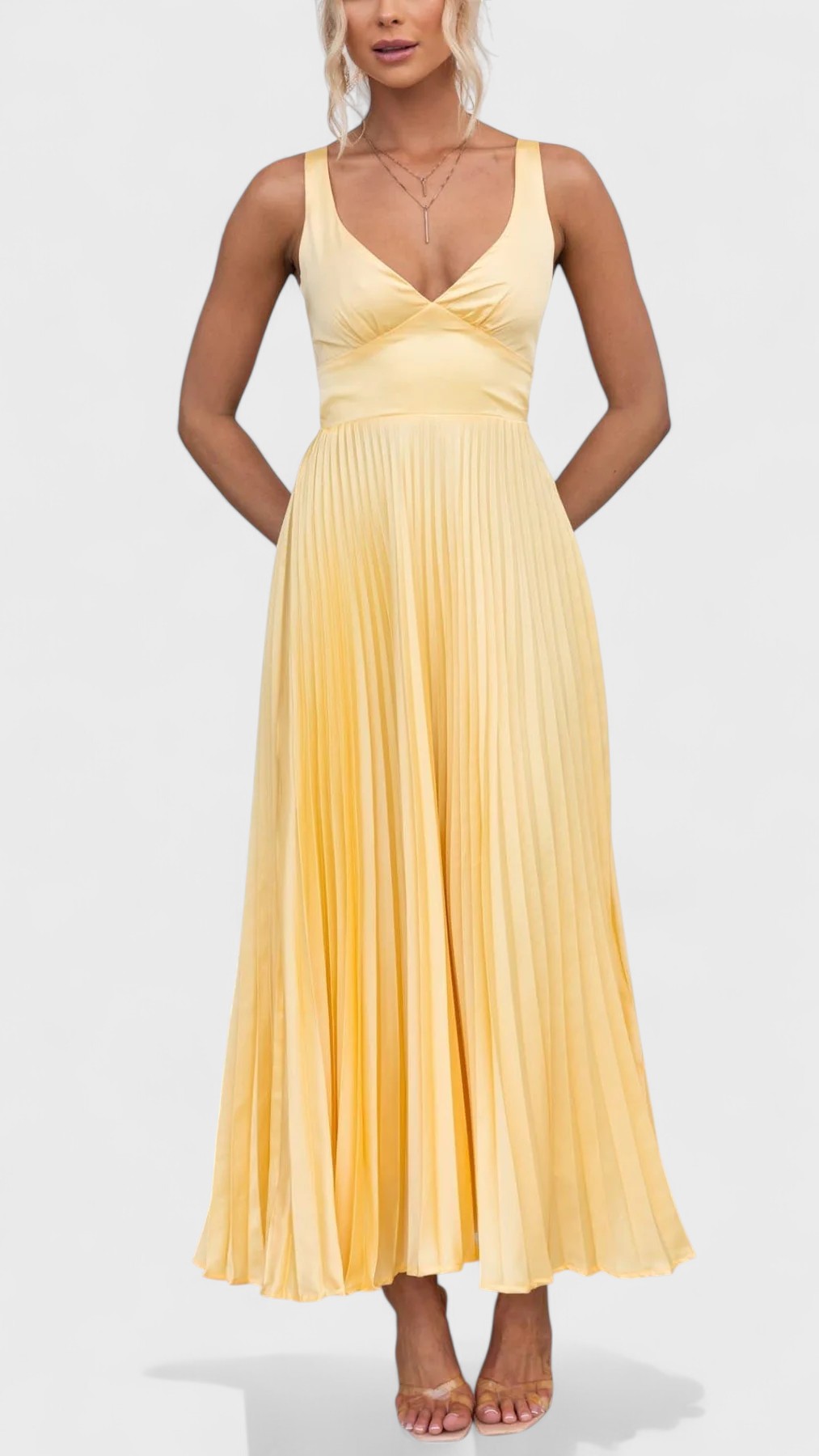 Aby – Pleated V-Neck Maxi Dress