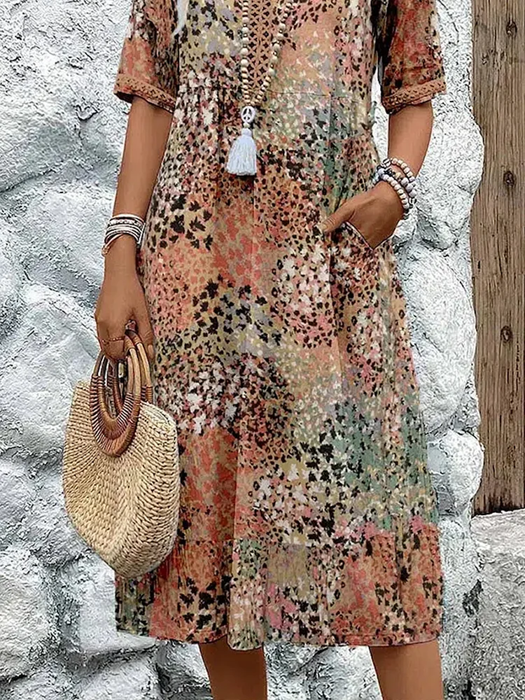 June - Elegant Floral Midi Dress with Tummy Coverage