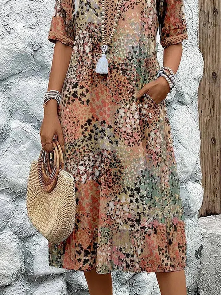 June - Elegant Floral Midi Dress with Tummy Coverage