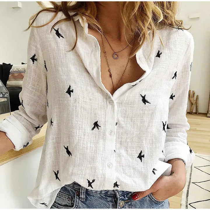 Kaia | Bird Print Long Sleeve Shirt